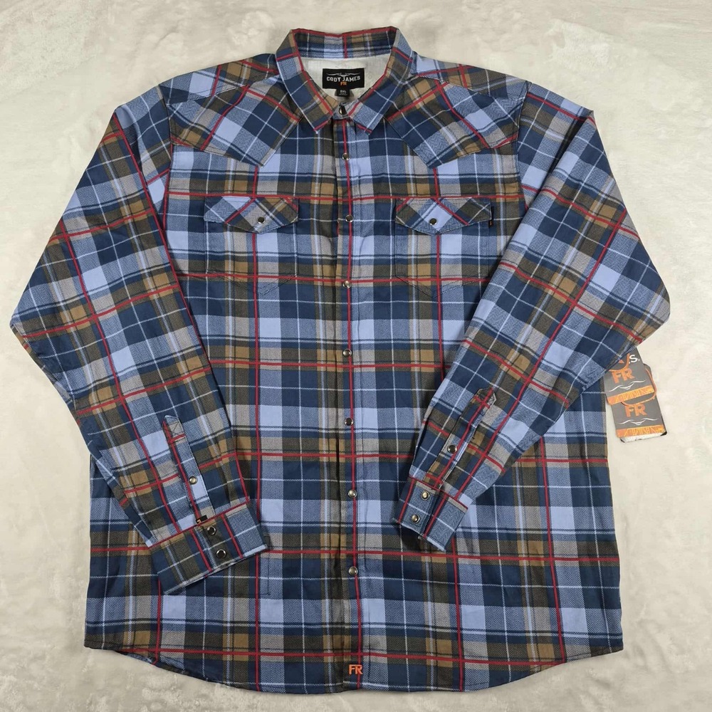 Cody James‎ FR Fire Resistant Shirt Men's 3XL Blue Plaid Western Pearl Snap NWT